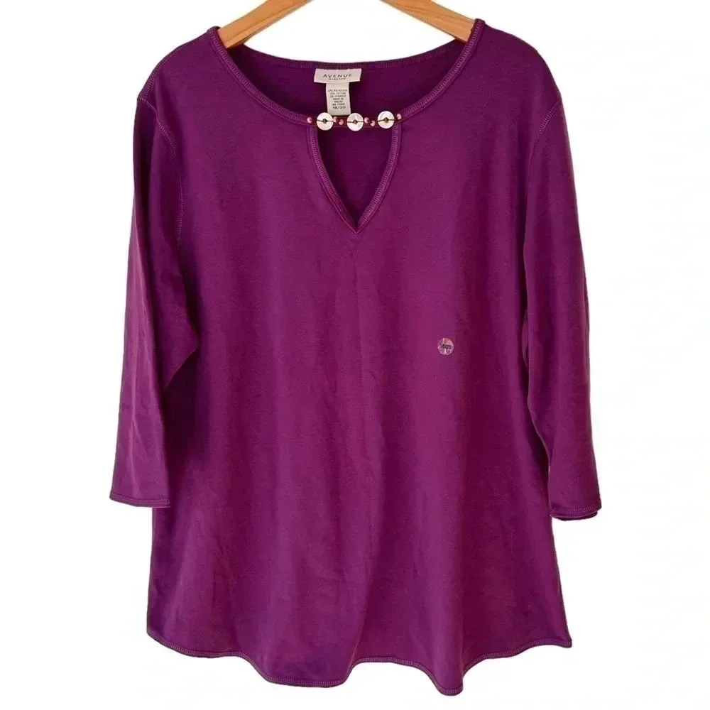 Avenue Top 18/20 Purple Keyhole Beaded 3/4 Sleeve Stretch Knit - Picture 5 of 6